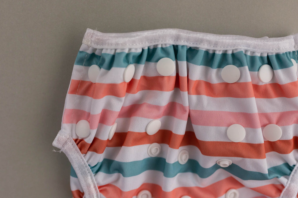 Retro Stripe Swim Nappy Cloth designed and owned cloth nappies. Sustainable baby products. Alice&Patrick Boutique