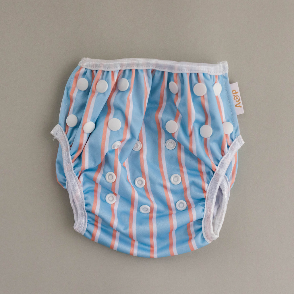 Beach Stripe Swim Nappy Cloth designed and owned cloth nappies. Sustainable baby products. Alice&Patrick Boutique