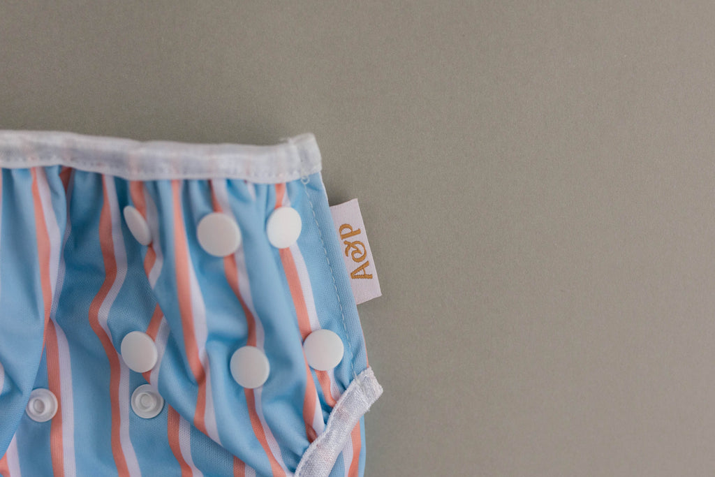 Beach Stripe Swim Nappy Cloth designed and owned cloth nappies. Sustainable baby products. Alice&Patrick Boutique