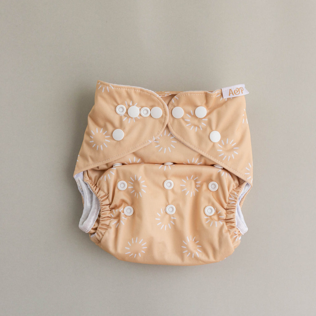 Summer Sun Cloth Nappy Cloth designed and owned cloth nappies. Sustainable baby products. Alice&Patrick Boutique