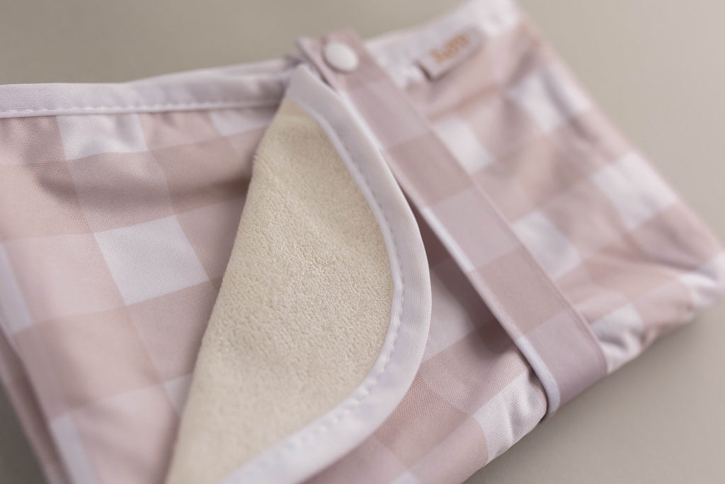 Gingham Change Mat Cloth designed and owned cloth nappies. Sustainable baby products. Alice&Patrick Boutique