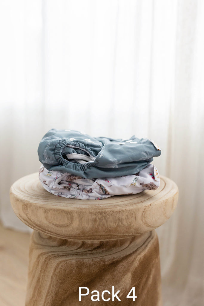 Trial Nappy Pack Cloth designed and owned cloth nappies. Sustainable baby products. Alice&Patrick Boutique Pack 4