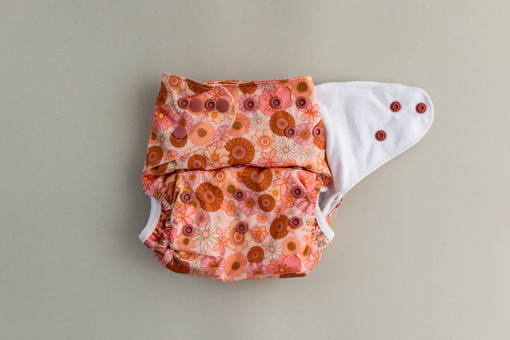 Retro Flower Cloth Nappy Cloth designed and owned cloth nappies. Sustainable baby products. Alice&Patrick Boutique